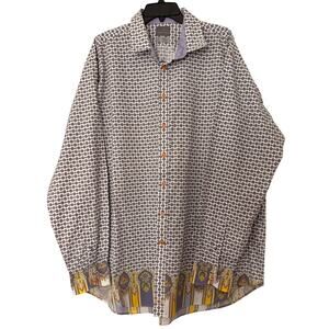 Thomas Dean Men's XXL Tall Shirt Paisley Geometric Print Button Down Cotton